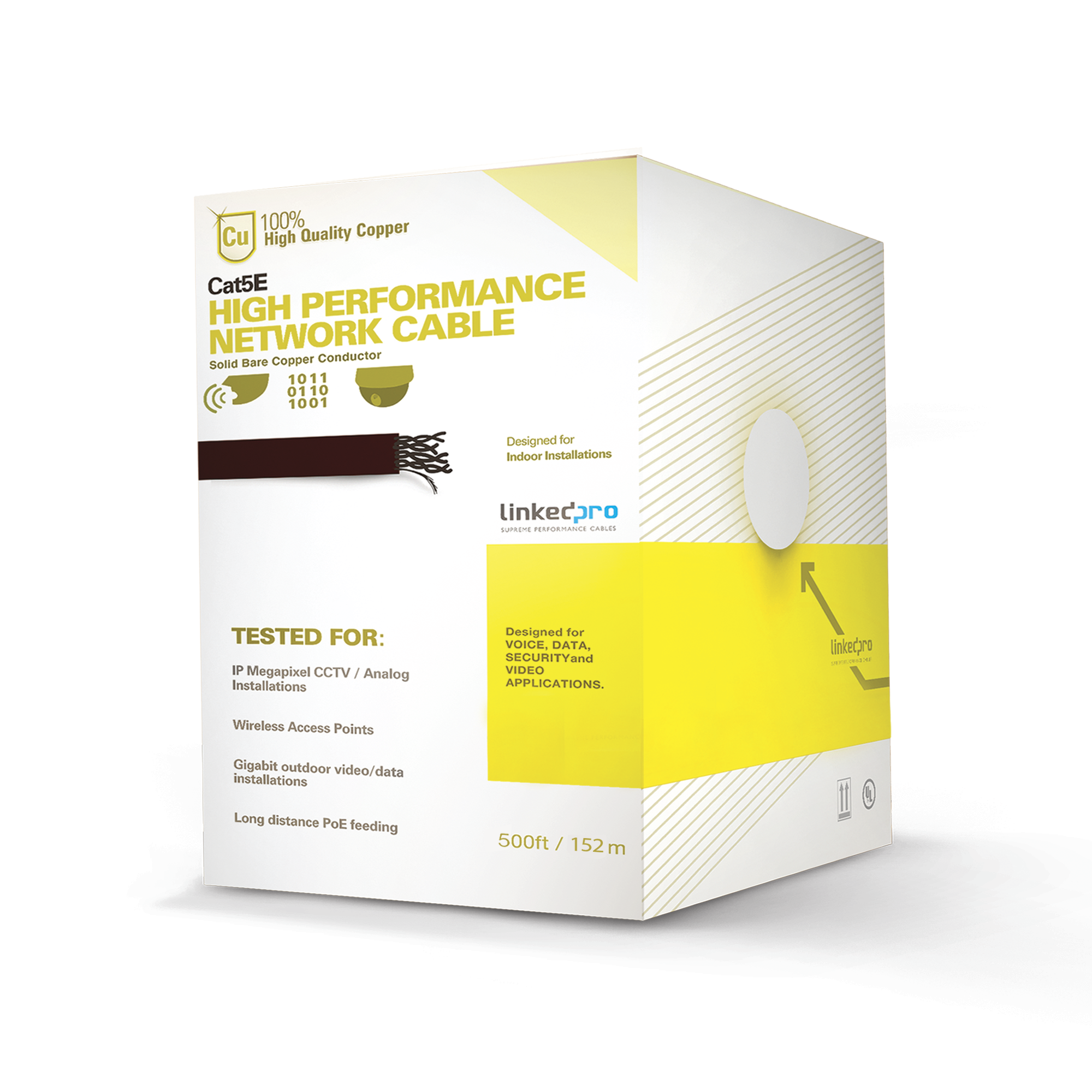 Cable Cat5e de alto rendimiento certificaciones ETL, UL, de 500 ft ( 152.5 m ) de color Blanco, para aplicaciones en video vigilancia, redes de datos. Uso Interior. Cable Cat5e de alto rendimiento certificaciones ETL, UL, de 500 ft ( 152.5 m ) de color Blanco, para aplicaciones en video vigilancia, redes de datos. Uso Interior.